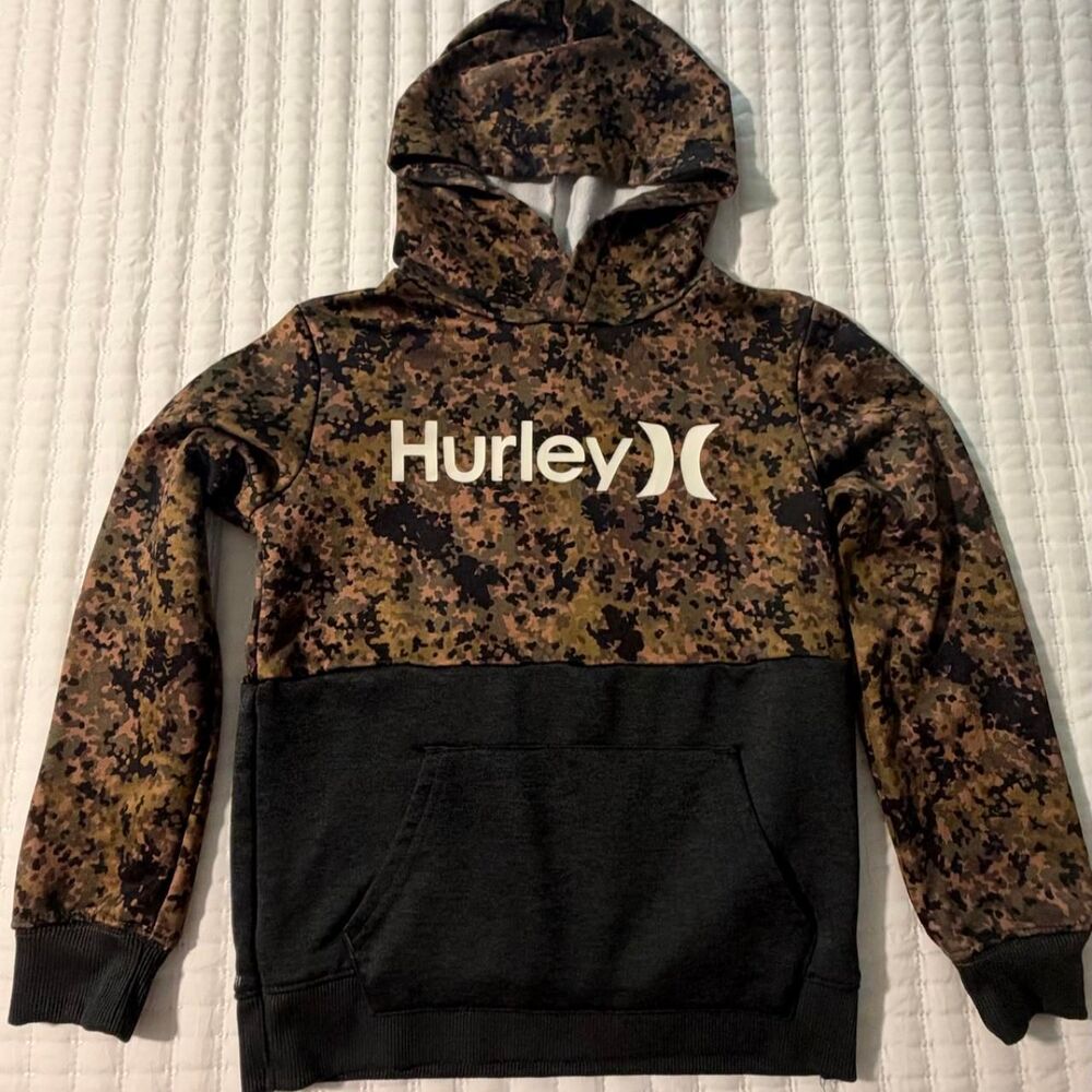 Hurley Boys Size 7 Camo Pullover Hoodie Black Kangaroo Pocket